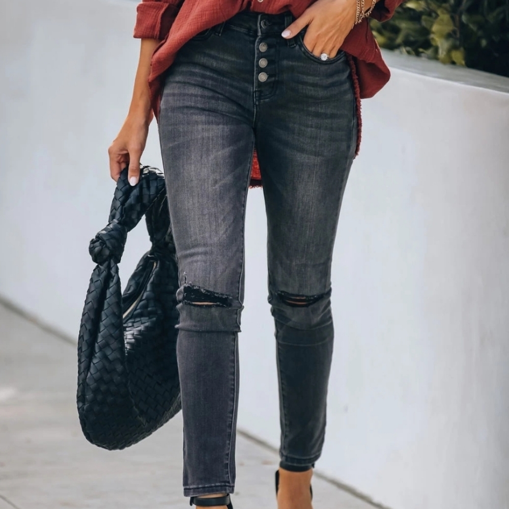 High rise distressed skinny jeans